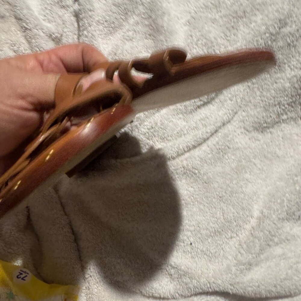 Schultz Phoenix Flat. Brown Leather. Size 8 tan brown slides slip on sandal trav - Picture 8 of 14